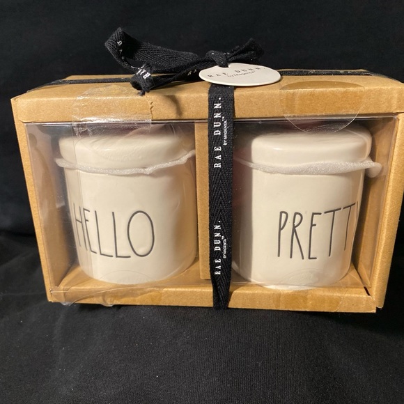 Rae Dunn HELLO/PRETTY mini canisters w/flower toppers 3.5x2.5” New in Box - Picture 9 of 9